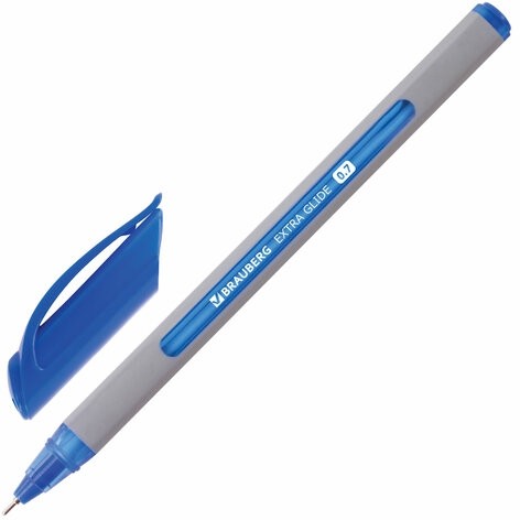 Ручка шариковая масляная BRAUBERG "Extra Glide Soft Grey", СИНЯЯ, узел 0,7 мм, линия письма 0,35 мм, 142929