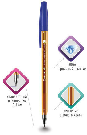 Ручка шариковая BRAUBERG "M-500 ORANGE TONE", СИНЯЯ, корпус тонированный оранжевый, узел 0,7 мм, линия письма 0,35 мм, 143451