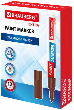 Маркер-краска лаковый EXTRA (paint marker) 4 мм, КОРИЧНЕВЫЙ, УСИЛЕННАЯ НИТРО-ОСНОВА, BRAUBERG, 151987
