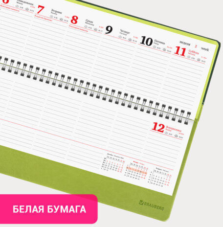 Планинг датированный 2025 305х140 мм BRAUBERG "Bond", под кожу, светло-зеленый, 115690