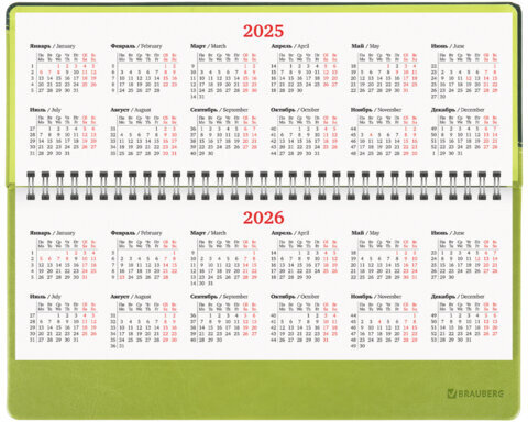 Планинг датированный 2025 305х140 мм BRAUBERG "Bond", под кожу, светло-зеленый, 115690