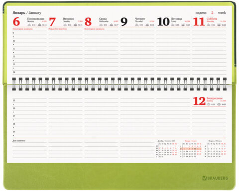 Планинг датированный 2025 305х140 мм BRAUBERG "Bond", под кожу, светло-зеленый, 115690