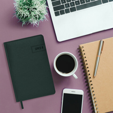 Ежедневник датированный 2024 А5 138x213 мм, BRAUBERG "Imperial", под кожу, зеленый, 114860