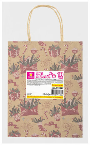 Пакет подарочный КОМПЛЕКТ 10 штук новогодний 18x10x23 см, "Письмо Деду Морозу", ЗОЛОТАЯ СКАЗКА, 592127