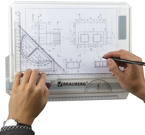 Доска чертежная А4, 370х295 мм, с рейсшиной и треугольником, BRAUBERG, 210535