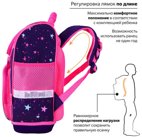 Ранец ЮНЛАНДИЯ WISE, 1 отделение, 3 кармана, устойчивое дно, "Little friends", 37x29х15 см, 271397