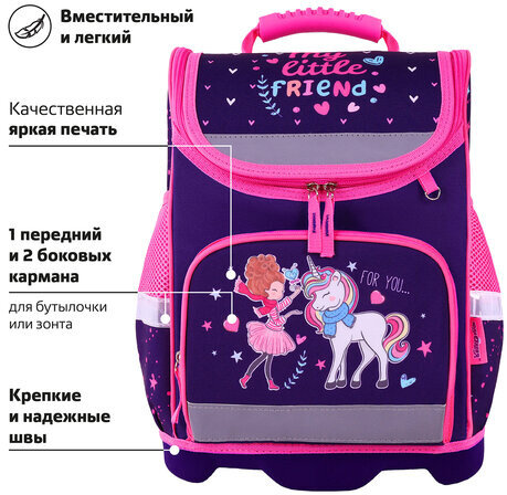 Ранец ЮНЛАНДИЯ WISE, 1 отделение, 3 кармана, устойчивое дно, "Little friends", 37x29х15 см, 271397