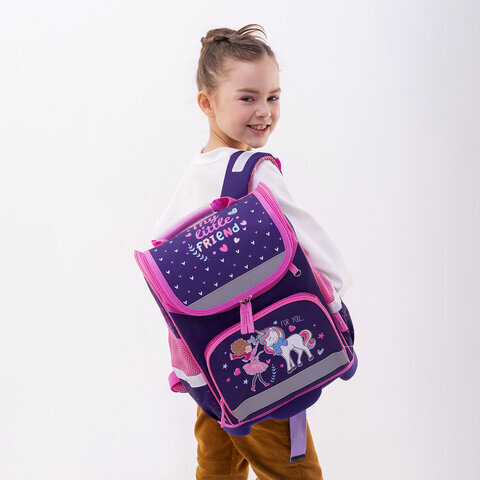 Ранец ЮНЛАНДИЯ WISE, 1 отделение, 3 кармана, устойчивое дно, "Little friends", 37x29х15 см, 271397