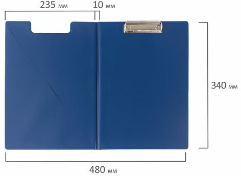 Папка-планшет BRAUBERG, А4 (340х240 мм), с прижимом и крышкой, картон/ПВХ, РОССИЯ, синяя, 221489