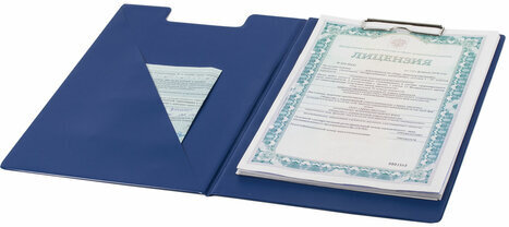 Папка-планшет BRAUBERG, А4 (340х240 мм), с прижимом и крышкой, картон/ПВХ, РОССИЯ, синяя, 221489