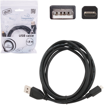 Кабель USB-micro USB, 2.0, 1,8 м, CABLEXPERT, для подключения портативных устройств и периферии, CCP-mUSB2AMBM-6