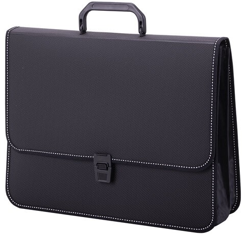 Папка-портфель пластиковая BRAUBERG "КОНСУЛ" А4 (370х280х120 мм), 2 отделения, фактура "бисер", черная, 223079