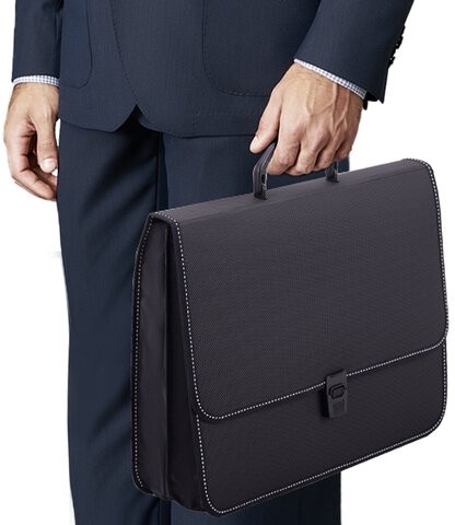 Папка-портфель пластиковая BRAUBERG "КОНСУЛ" А4 (370х280х120 мм), 2 отделения, фактура "бисер", черная, 223079