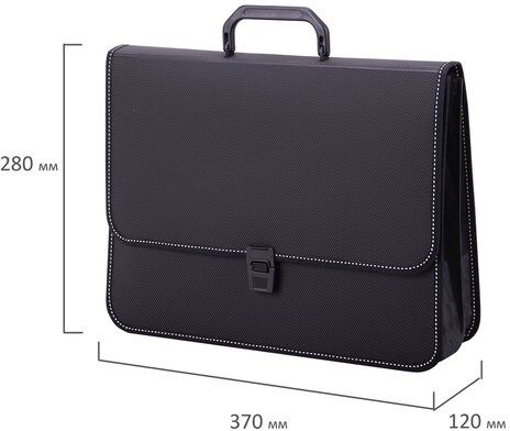 Папка-портфель пластиковая BRAUBERG "КОНСУЛ" А4 (370х280х120 мм), 2 отделения, фактура "бисер", черная, 223079