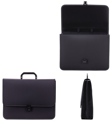 Папка-портфель пластиковая BRAUBERG "КОНСУЛ" А4 (370х280х120 мм), 2 отделения, фактура "бисер", черная, 223079