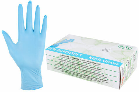 Перчатки нитриловые смотровые SFM Supersoft, Германия, 100 пар (200 штук), размер L (большой)