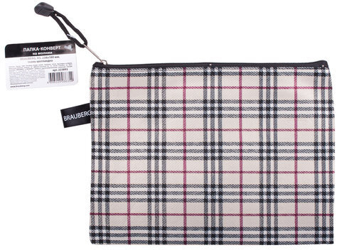 Папка-конверт на молнии МАЛОГО ФОРМАТА (238х180 мм), А5, ткань в клетку, BRAUBERG "Checked", 223893