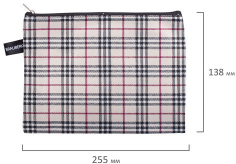 Папка-конверт на молнии МАЛОГО ФОРМАТА (238х180 мм), А5, ткань в клетку, BRAUBERG "Checked", 223893