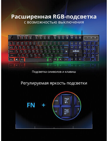 Клавиатура проводная игровая DEFENDER Mayhem GK-360DL, USB, 104 клавиши, с подсветкой, черная, 45360