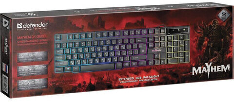 Клавиатура проводная игровая DEFENDER Mayhem GK-360DL, USB, 104 клавиши, с подсветкой, черная, 45360