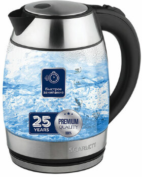 Чайник SCARLETT SC-EK27G94, 1,7 л, 2200 Вт, закрытый нагревательный элемент, стекло, черный