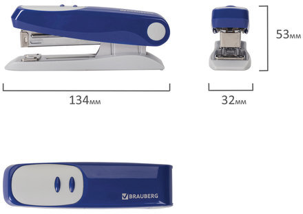 Степлер №24/6, 26/6 BRAUBERG "Germanium", до 20 листов, синий, ГАРАНТИЯ 5 ЛЕТ, 226577