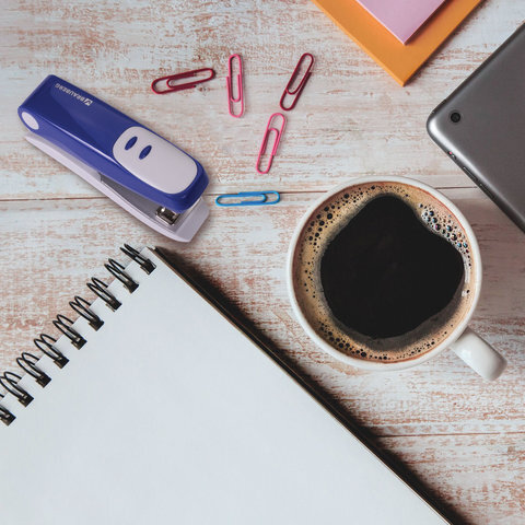 Степлер №24/6, 26/6 BRAUBERG "Germanium", до 20 листов, синий, ГАРАНТИЯ 5 ЛЕТ, 226577