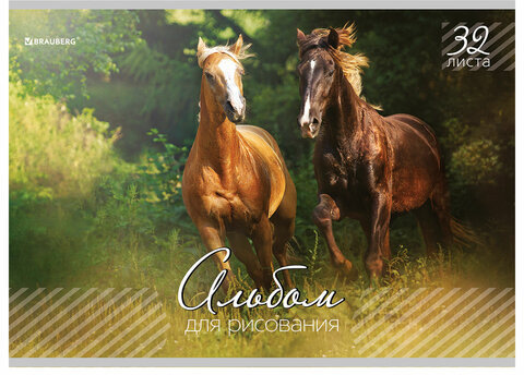 Альбом для рисования, А4, 32 листа, скоба, обложка картон, BRAUBERG, 200х283 мм, "Живая природа" (2 вида), 103683