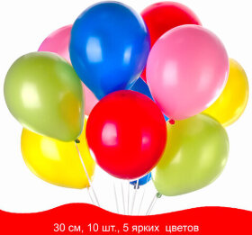 Шары воздушные ЗОЛОТАЯ СКАЗКА, 12&quot; (30 см), КОМПЛЕКТ 10 штук, ассорти 5 цветов, пакет, 105013
