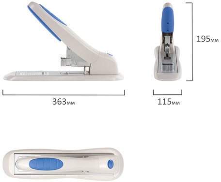 Степлер МОЩНЫЙ №24/6-23/15 BRAUBERG "Heavy duty PRO", до 100 листов, эргономичный, серо-синий, 227661