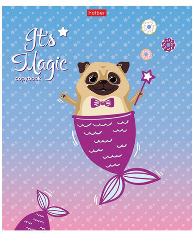 Тетрадь 18 л. HATBER клетка, фольга, "Почти русалочка" (5 видов в спайке), 18Т5фВ1