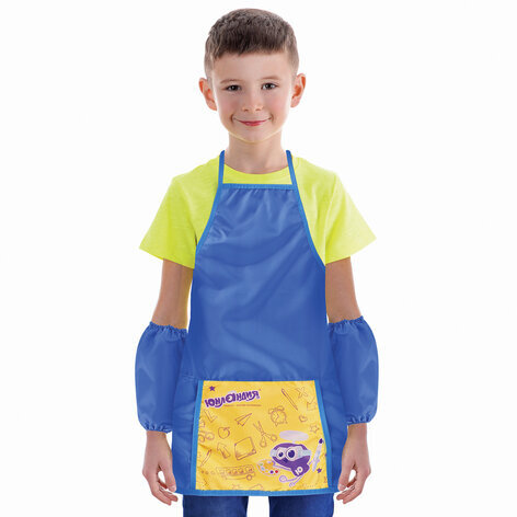 Фартук для труда и занятий творчеством ЮНЛАНДИЯ с нарукавниками, 44х55 см, синий, 228348
