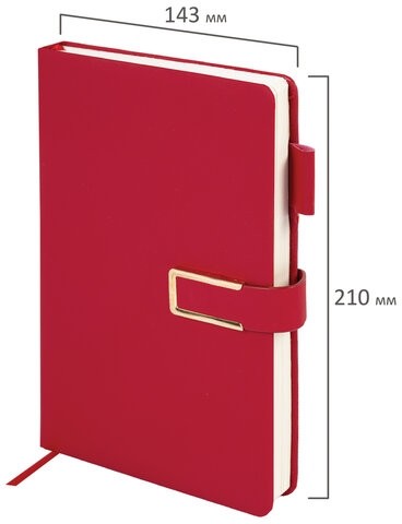 Ежедневник недатированный А5 143х210мм BRAUBERG Deluxe, под кожу, магнит 160л, красный, 117142
