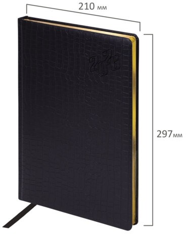 Ежедневник датированный 2026 БОЛЬШОЙ ФОРМАТ 210х297мм А4, BRAUBERG Comodo, под кожу, черный, 117242