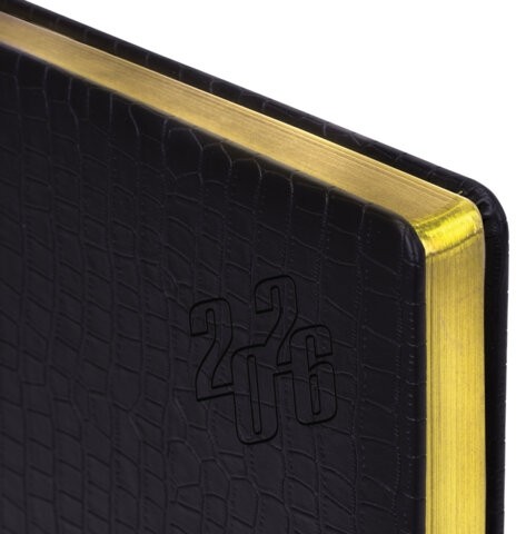 Ежедневник датированный 2026 БОЛЬШОЙ ФОРМАТ 210х297мм А4, BRAUBERG Comodo, под кожу, черный, 117242