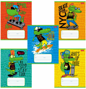 Тетрадь 12 л. HATBER клетка, обложка картон, &quot;Croco Boys&quot; (5 видов в спайке), 12Т5В1