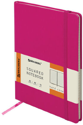 Блокнот А5 (148x218 мм), BRAUBERG &quot;Metropolis&quot;, балакрон, 80 л., резинка, клетка, фуксия, 111587