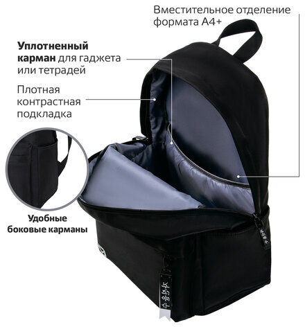 Рюкзак BRAUBERG FASHION CITY, универсальный, "View", черный, 44х31х16 см, 229964
