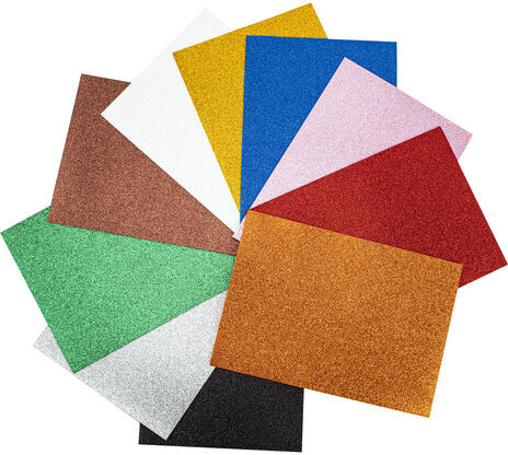 Пористая резина/фоамиран А4, 2 мм, ОСТРОВ СОКРОВИЩ, 10 листов, 10 цветов, яркие цвета, блестки, САМОКЛЕЯЩАЯСЯ, 665104