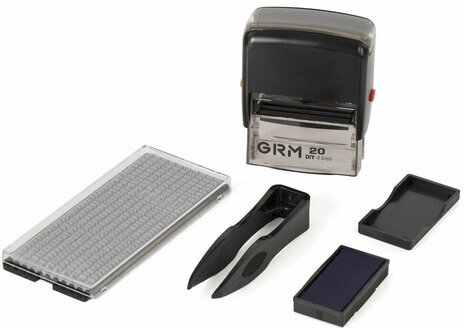 Штамп самонаборный 4-строчный, оттиск 38х14 мм, синий, без рамки, GRM 20, КАССА В КОМПЛЕКТЕ, 116000010