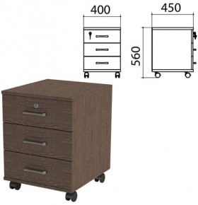 Тумба подкатная &quot;Канц&quot;, 400х450х560 мм, 3 ящика, замок, цвет венге (КОМПЛЕКТ)