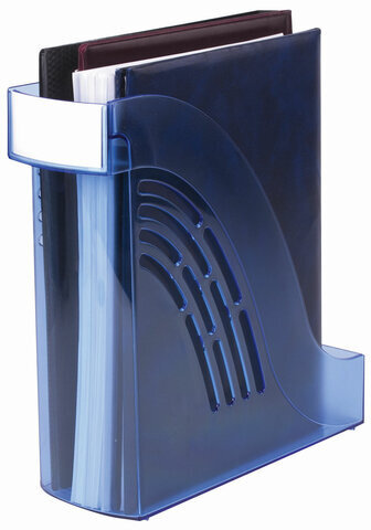 Лоток вертикальный для бумаг BRAUBERG "Office", 255х95х290 мм, тонированный синий, 237232