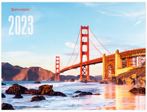 Календарь квартальный на 2023 г., 3 блока, 3 гребня, с бегунком, мелованная бумага, "BRIDGE", BRAUBERG, 114262
