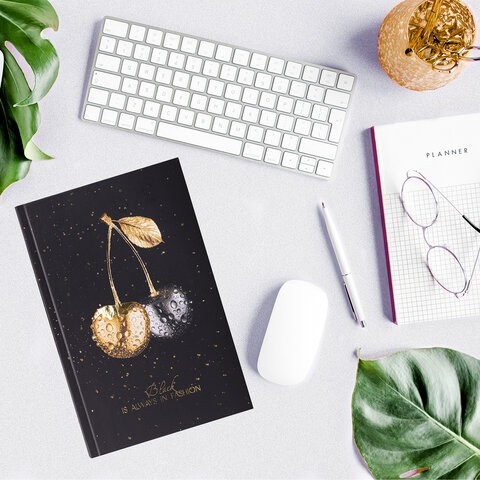 Блокнот А5 (134х206 мм), 80 л., твёрдый, клетка, фольга, STAFF, "Cherry", 114430