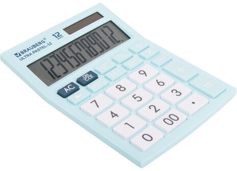Калькулятор настольный BRAUBERG ULTRA PASTEL-12-LB (192x143 мм), 12 разрядов, двойное питание, ГОЛУБОЙ, 250502