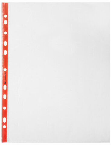 Папки-файлы перфорированные с цветными полосками А4 BRAUBERG, КОМПЛЕКТ 100 шт., гладкие, 30 мкм, 271827