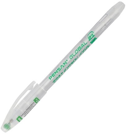 Ручка шариковая масляная PENSAN "Global-21", ЗЕЛЕНАЯ, корпус прозрачный, узел 0,5 мм, линия письма 0,3 мм, 2221, 2221/12