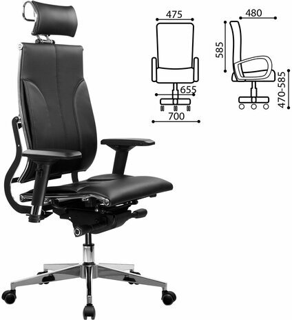 Кресло МЕТТА "YOGA" Y 2DM B2-10D, 2D-спинка, 3D-подголовник, 4D-подлокотники, экокожа, черное