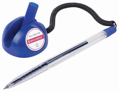 Ручка шариковая настольная BRAUBERG "Counter Pen", СИНЯЯ, пружинка, корпус синий, 0,5 мм, 143259