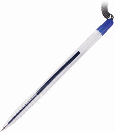 Ручка шариковая настольная BRAUBERG "Counter Pen", СИНЯЯ, пружинка, корпус синий, 0,5 мм, 143259